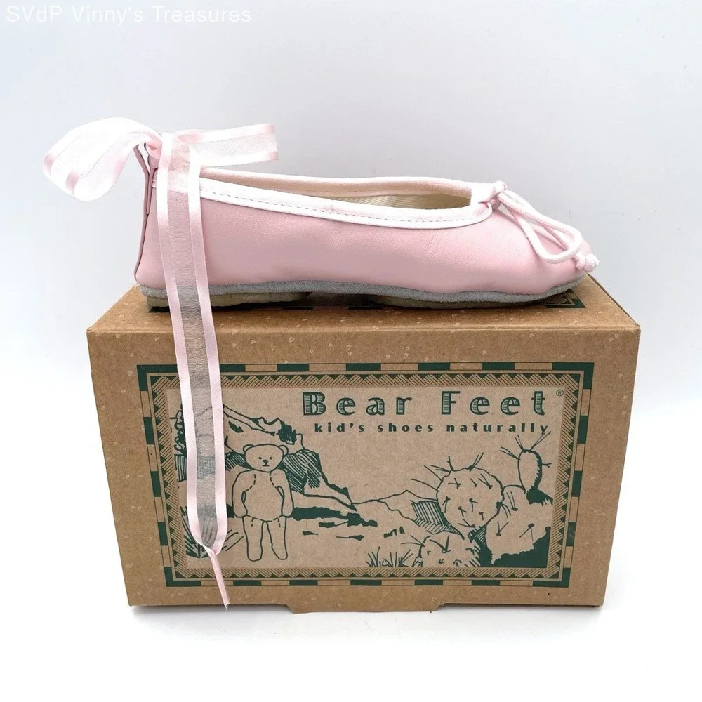 Bear Feet Pink Leather Ballet Flat Ribbon Tie Toddler Girls Size 10 NIB DS